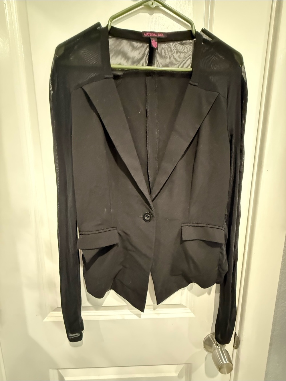 Material Girl Black Sheer-Sleeve Single-Button Blazer